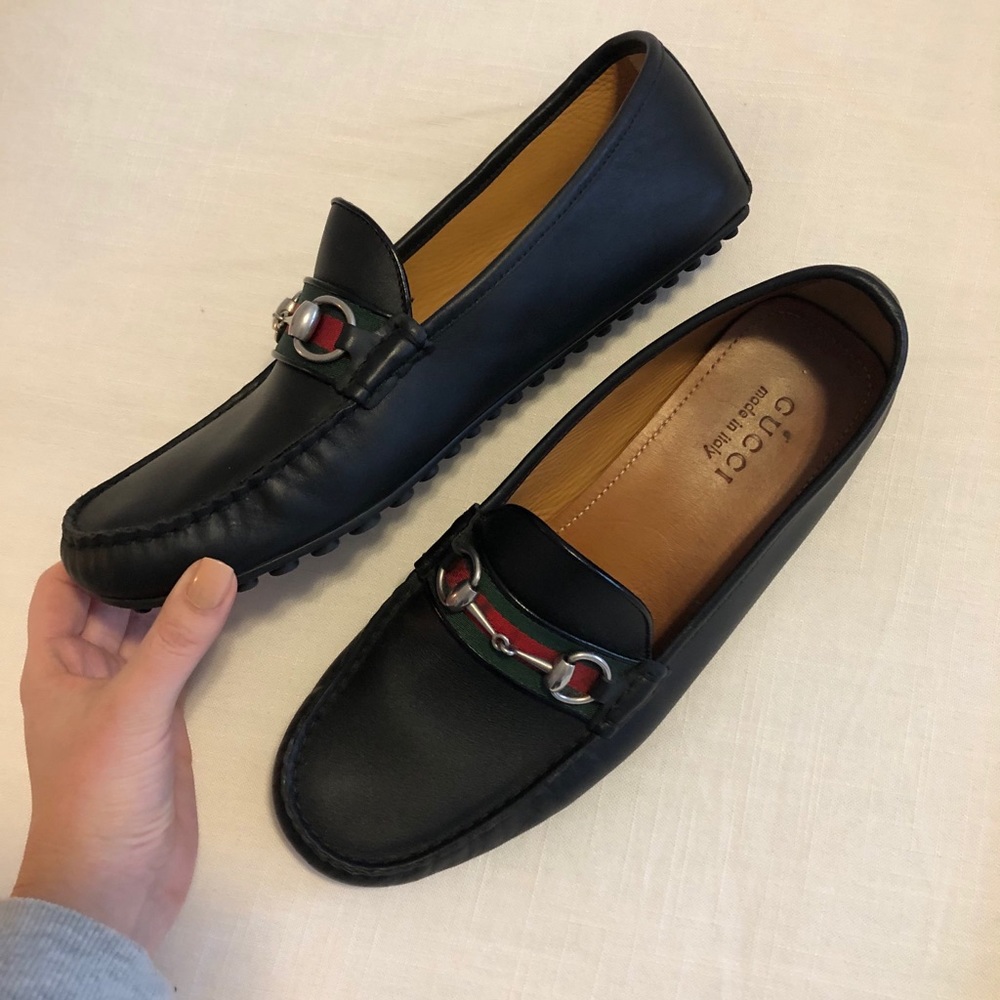 Men’s Gucci Leather Driver With Web